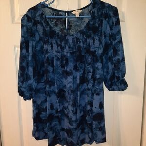 Terra & Sky Blue Patterned Peasant Blouse Women’s Size 2X (20W–22W)